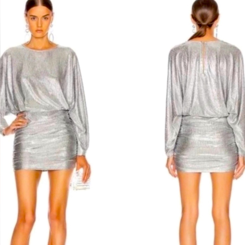 IRO Silar Metallic Mini Dress Silver